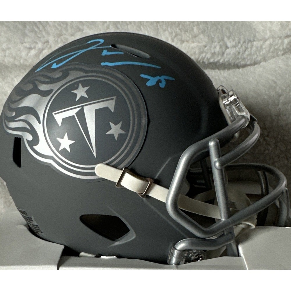 Derrick Mason Signed Titans Slate Alternate Mini Helmet Schwartz Sports COA